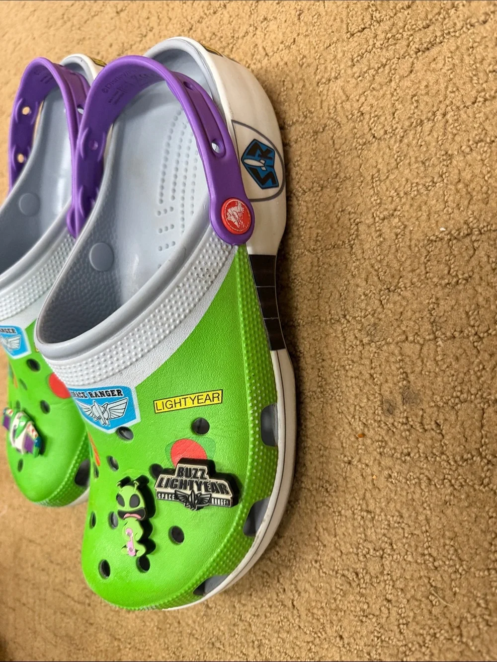 CROCS Green Space Ranger Clogs with Purple Heel Strap
